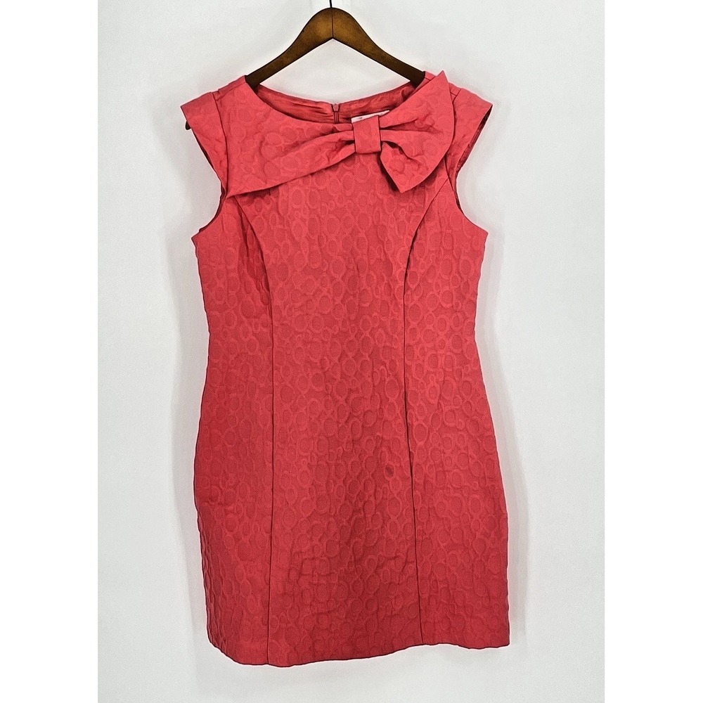 Studio 1 Dress Coral Size 10 Sheath Sleeveless Bow on Front‎ Spring Summer Lined